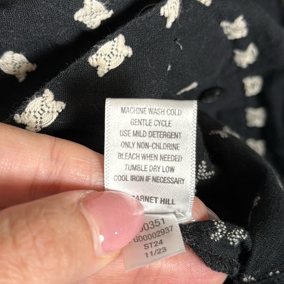 Garnet Hill Tabitha Organic Cotton Button Down Tunic Size Large Black & White - Picture 6 of 7